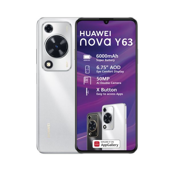 Huawei Nova Y63 6GB+128GB LTE Dual Sim | 6000mAh Battery Smartphone- Silver