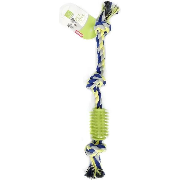 Different Colors Knotted Rope Dog Toy +Teething Rubber Section