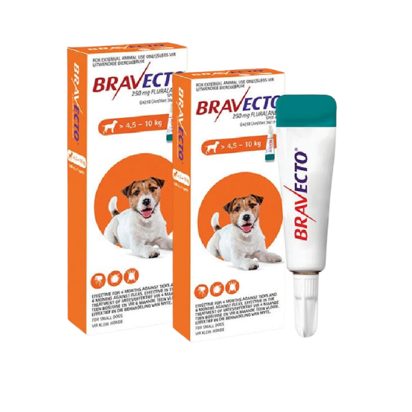 Bravecto Tick &amp; Flea Spot-On Dog Small >4.5 - 10kg (Orange Box) - 2 Pack