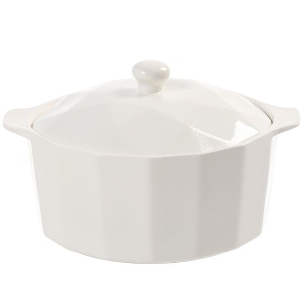 Arole Ceramic Casserole Dish with Lid - White Oven Safe Cooking Pot