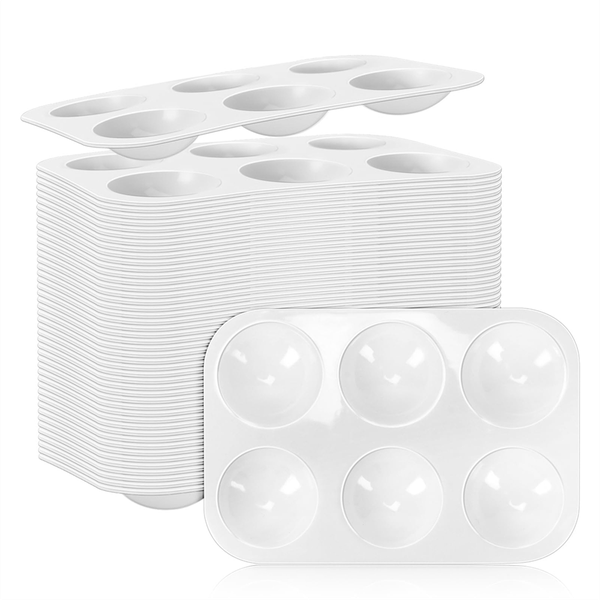 50 PCS White Plastic Watercolor Palette, 6 Well Rectangular Paint Palettes,