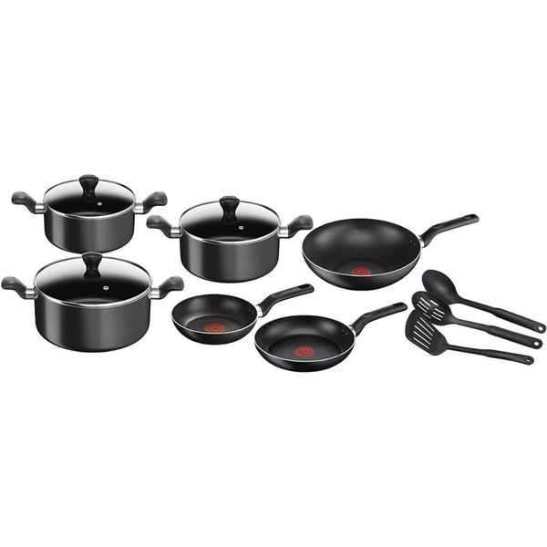 Tefal - Super Cook Non-Stick With Thermo-Spot 12 Pce Cooking Set - Black
