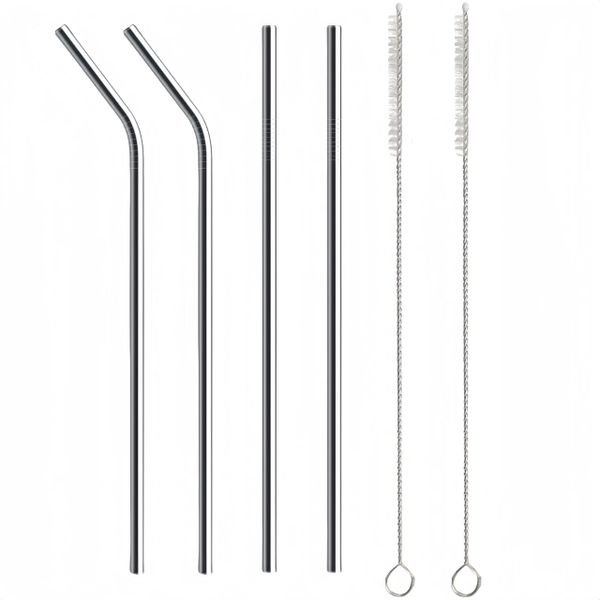 Stainless Steel Straws and Cleaning Brushes Set - 6 Pieces - 30cm