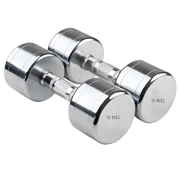 Set of 2 - 5Kg Silver Steel Electroplating Dumbbell Set for Gym Fitness
