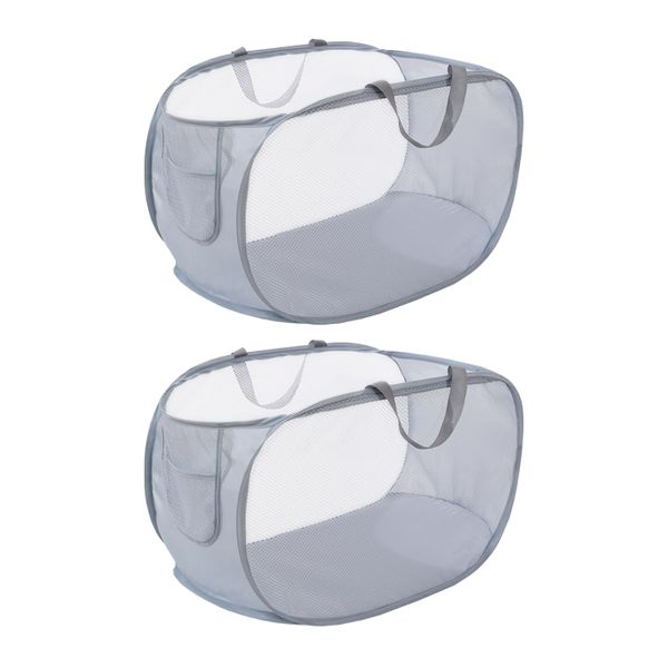 2 Piece Foldable Laundry Basket, Pop-Up Laundry Basket With Side Pockets