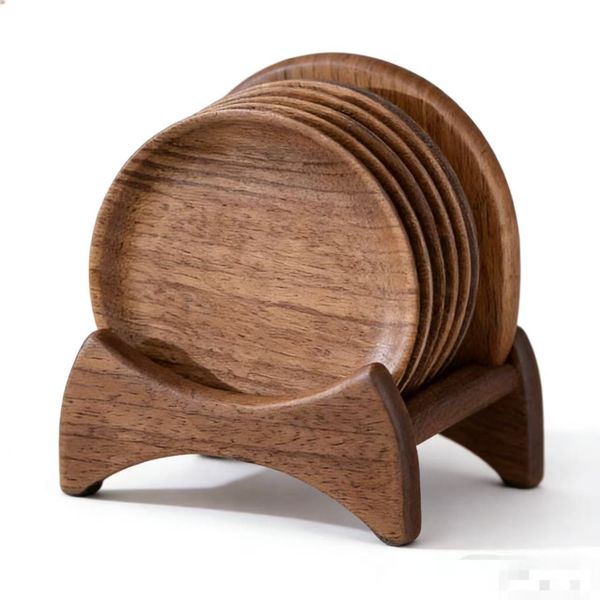 Natural Wooden Coaster Set, Non-Slip Table Protection for Coffee &amp; Bar