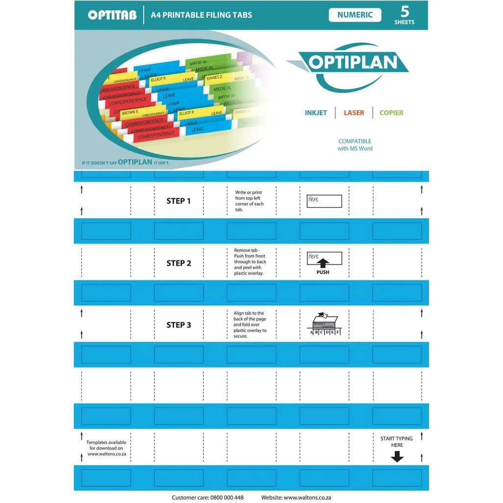 Optiplan Opti Tabs Numeric A4 (Pack 200) Blue x2 | Shop Today. Get it ...