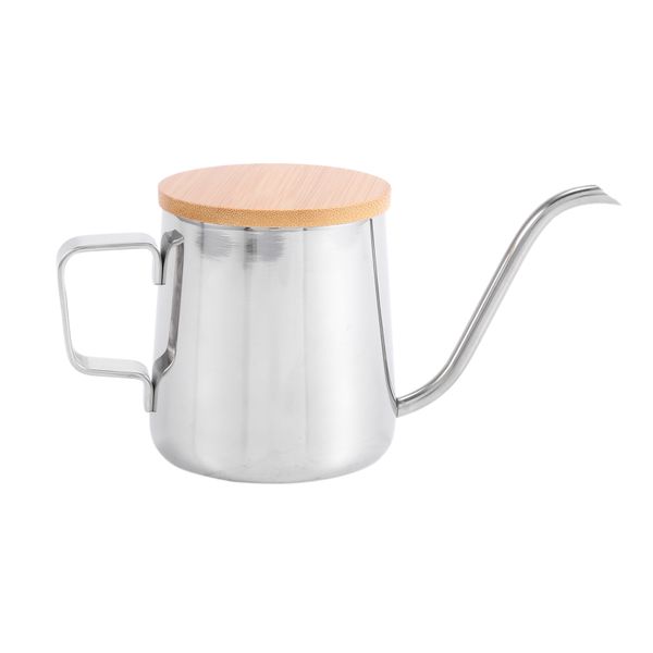 250Ml Stainless Steel Coffee Pot Long Narrow Spout With Wooden Cover