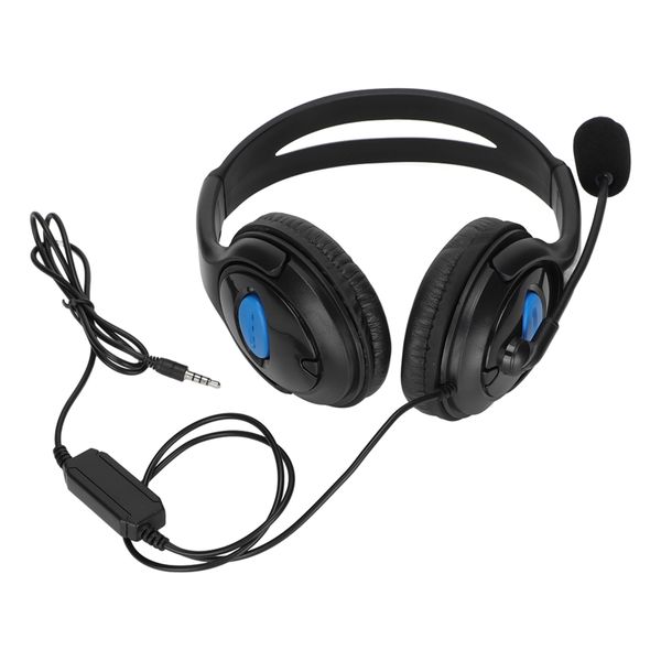 Black Blue Stereo Noise Cancelling Game Headphones with Adjustable Mute Mic for PC