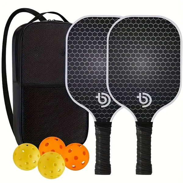 Pickleball Racket Set with 2 Fibreglass Paddles, 4 Pickleballs &amp; Carry Bag