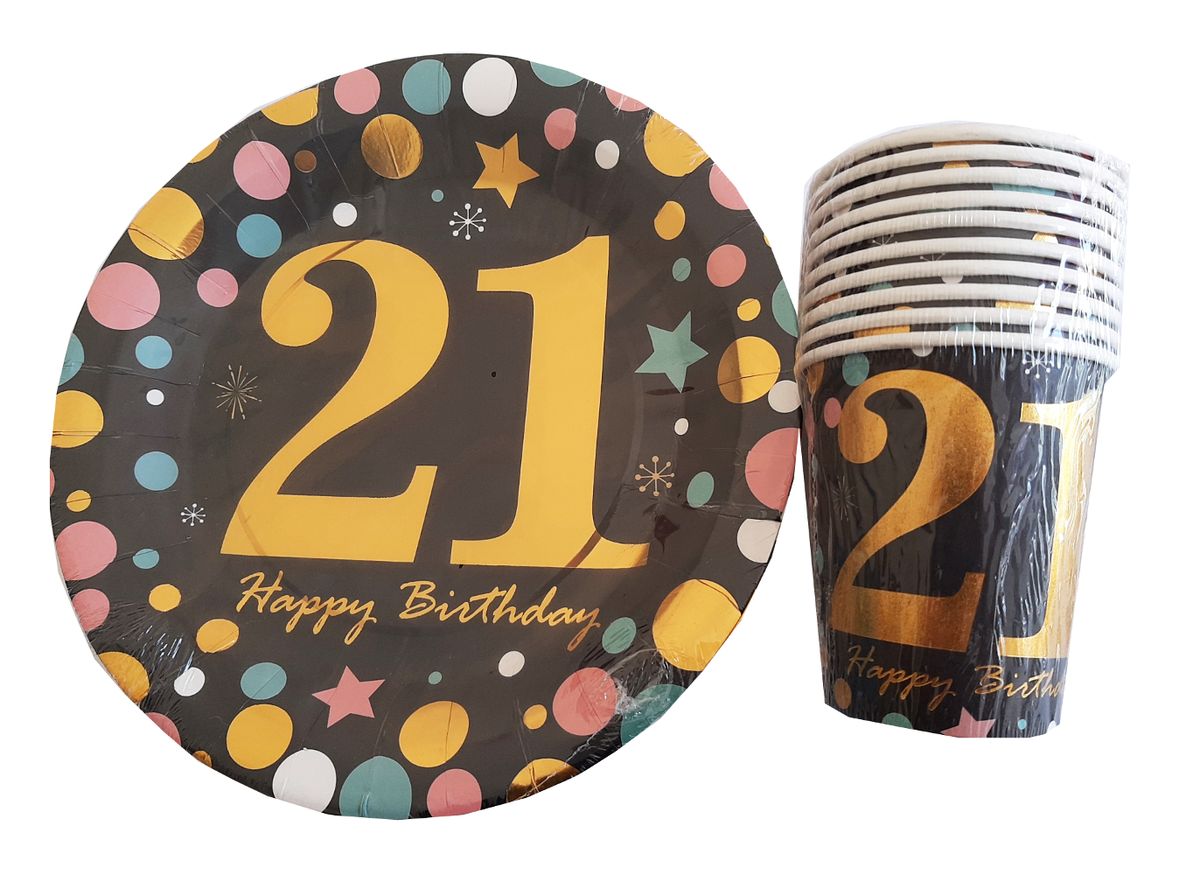 Happy 21st Birthday Party Set Plates And Cups 20 Guests Shop 