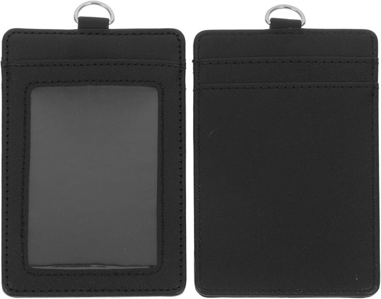 2 Pieces Black Vertical Badge Holder Card Sleeves Pu Protective Card Sleeve