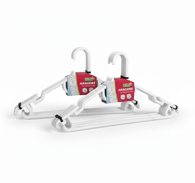 Disa White Plastic Clothes Hangers - 5 Piece Set for Organising - 2 Pack