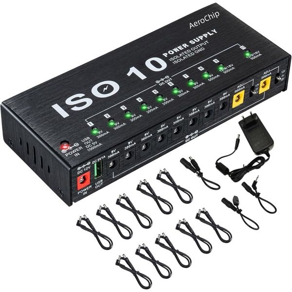 AeroChip Guitar Pedal Power Supply 10 Isolated DC Output
