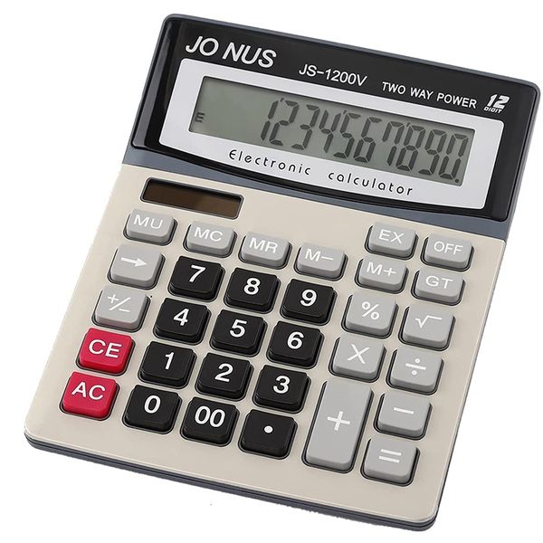 12-Digit Solar Battery Office Desk Calculator with Large LCD Display
