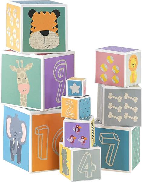 Kids Nesting and Stacking Colourful Blocks Set with Numbers and Animals