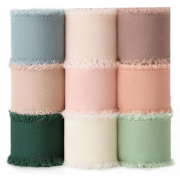 Chiffon Silk Ribbon Set 9 Rolls Total Mixed Colour Ribbons Crafts Gift Wrap