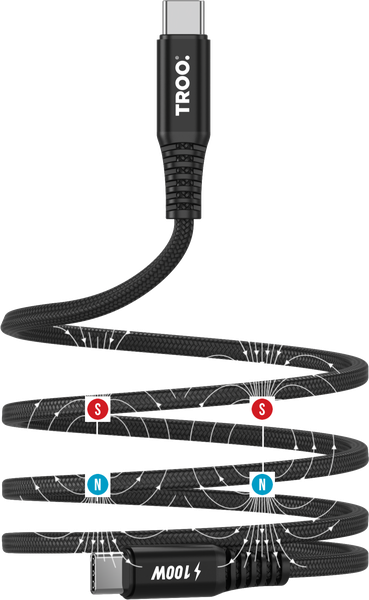 TROO Certified 100W Fast Charge Type-C Magnetic Braided Cable-Android Auto