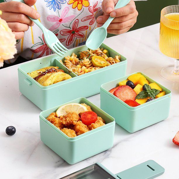 Yax 4 In 1 Double Layer Plastic Lunch Box With Cutlery Set | Shop