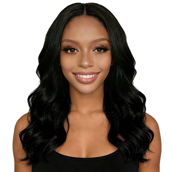 EMMOR 17 Inches Black Long Curly Center Parted Wig