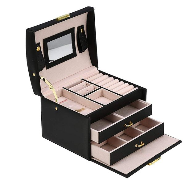 Handheld Lock Drawer Type Jewelry Box Three Layers Large Capacity Fashion