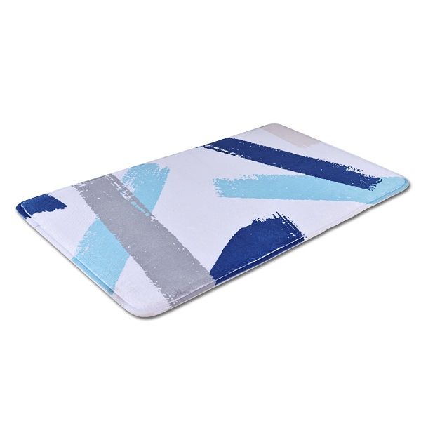 Blue Cotton Rectangular Bath Rug