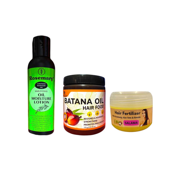 Hair Growth Kit With Batana Oil Hairfood, Rosemary Oil Lotion &amp; Fertilizer