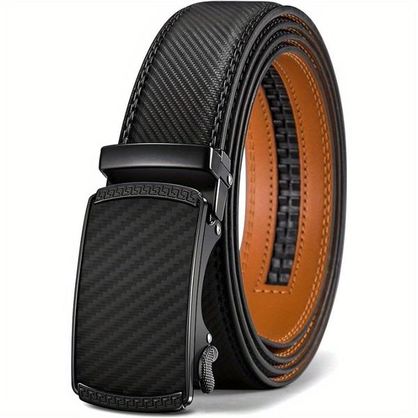 IPSTYLE Men's Genuine Leather Cowhide Belt Toothless Automatic Buckle