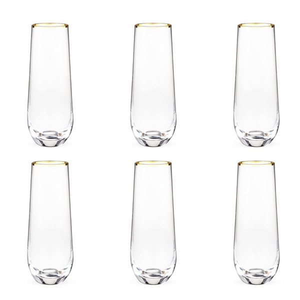 Premium Stemless Champagne Flutes with Golden Rim - 285ml - Set of 6