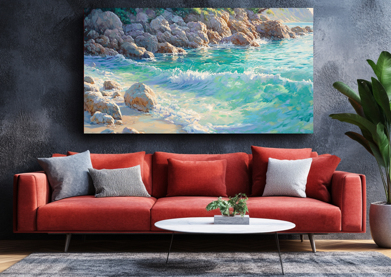 Canvas Wall Art - Rocky Shoreline and Glimmering Water - BX0319