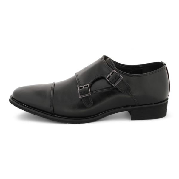 CHUN SEN Men Black PU Monk Strap Cap Toe Formal Shoe Y916