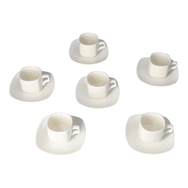 White Ceramic Cup and Saucer 12Piece