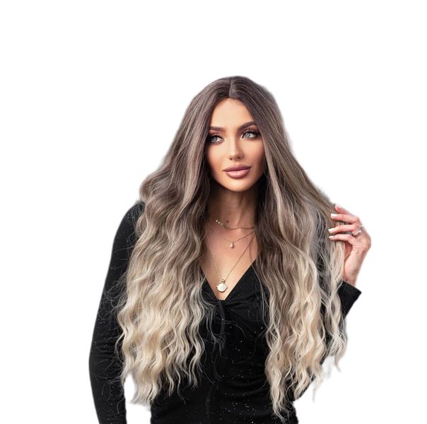 Synthetic Wavy 26Inch Wig Middle-Part - Brown &amp; Blonde