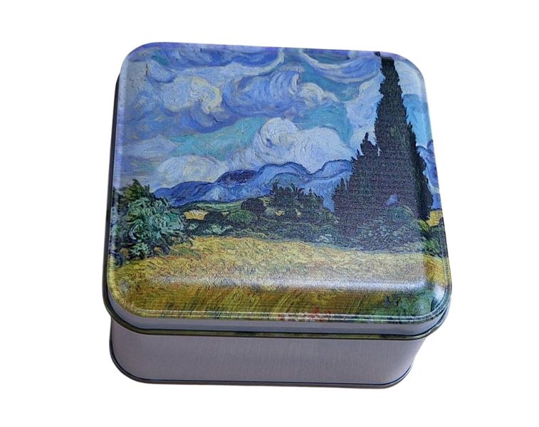 Small Custom Storage Tin 10 x 10 cm - Mountain &amp; Field Scene