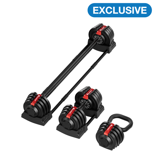 XDumbbell Patented 3-in-1 18KG Multi-Function Adjustable Dumbbell-Barbell-Kettlebell - 1.5 to 18KG - 12 Weight Increments