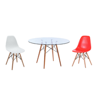 3 Piece Glass Table and Wooden Leg Chairs