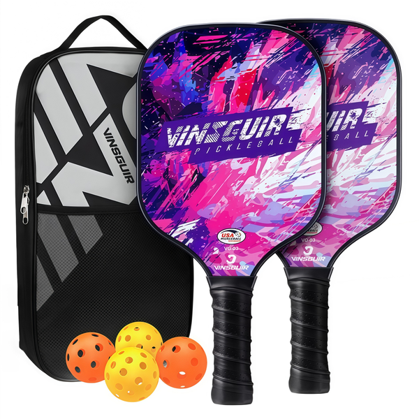Pickleball Paddle Set of 2 w/Balls &amp; Bag, Fiberglass Paddles for Beginners