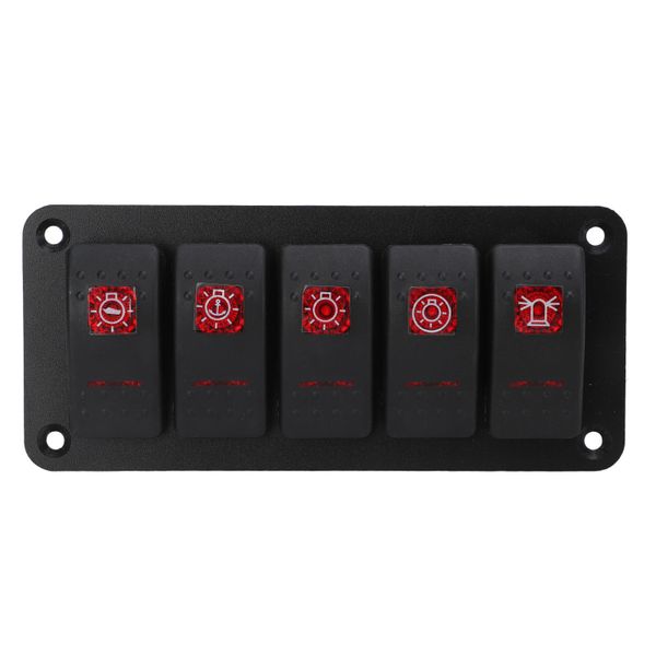 LED Waterproof 5 Gang Rocker Switch with Sticker for Boat RV 12V 24V DC
