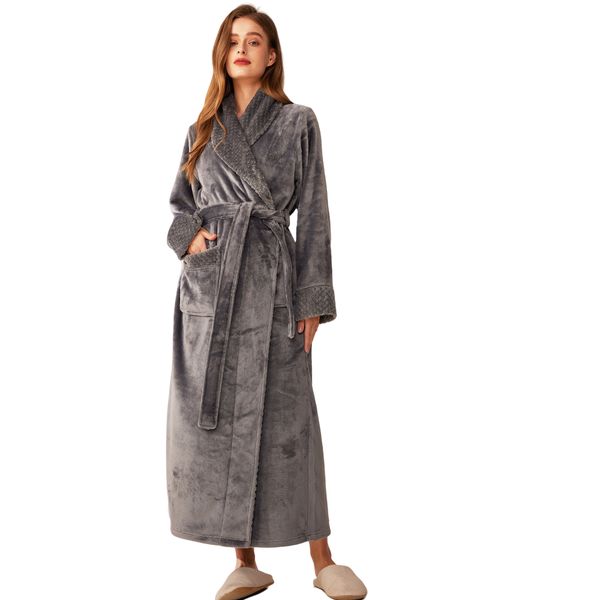 Women's Flannel Bathrobe Plush Pajamas Robe