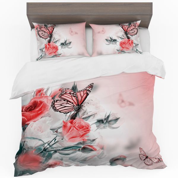 Pink Rose Butterfly Duvet Cover Set image