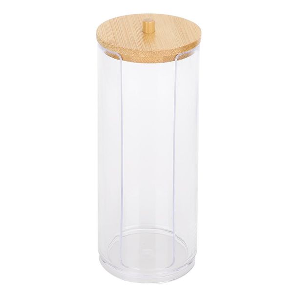 Transparent Spice Jar with Bamboo Lid Long Cylinder Side Opening Storage