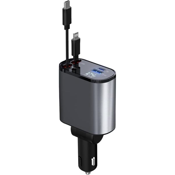 4 in 1 Fast Car Charger, 60W Rectractable for iPhone and Android Devices
