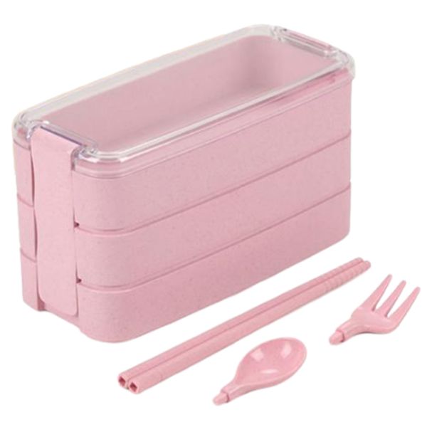 3-Layer Lunch Box Portable Stackable Bento Box with Fork &amp; Spoon