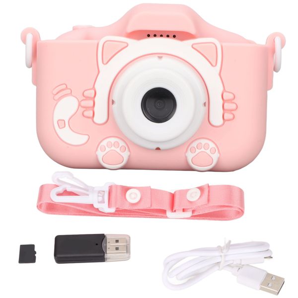 Children Camera Toy Digital Selfie Pink With 32G Memory Card and Reader