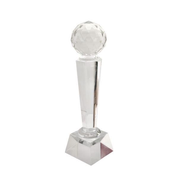 Crystal Glass Trophy Award with Diamond-Cut Sphere 23/25/27cm