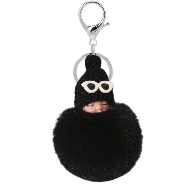 Adorable Sleeping Baby Fluffy Keychain With Sunglasses Accessory - 1 Piece