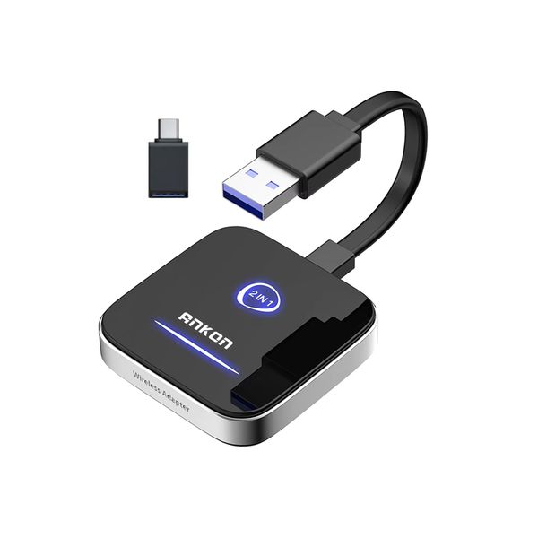 ANKON 2 in1 Carplay Wireless Bluetooth Car Adapter for iPhone/Android Auto