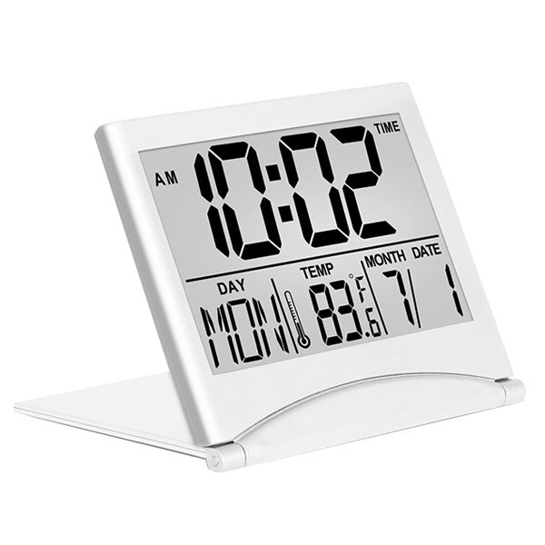 Digital Travel Alarm Clock - Foldable Calendar Temperature Timer LCD Clock