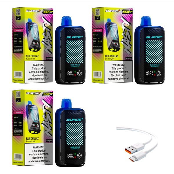 Nasty Surge 55k Blueberry Ice Ice + DiscoVape Charging Cable (Pack of 3)