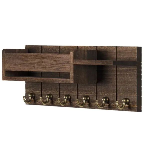 Bestby Rustic Brown Wooden Wall Key Holder With image